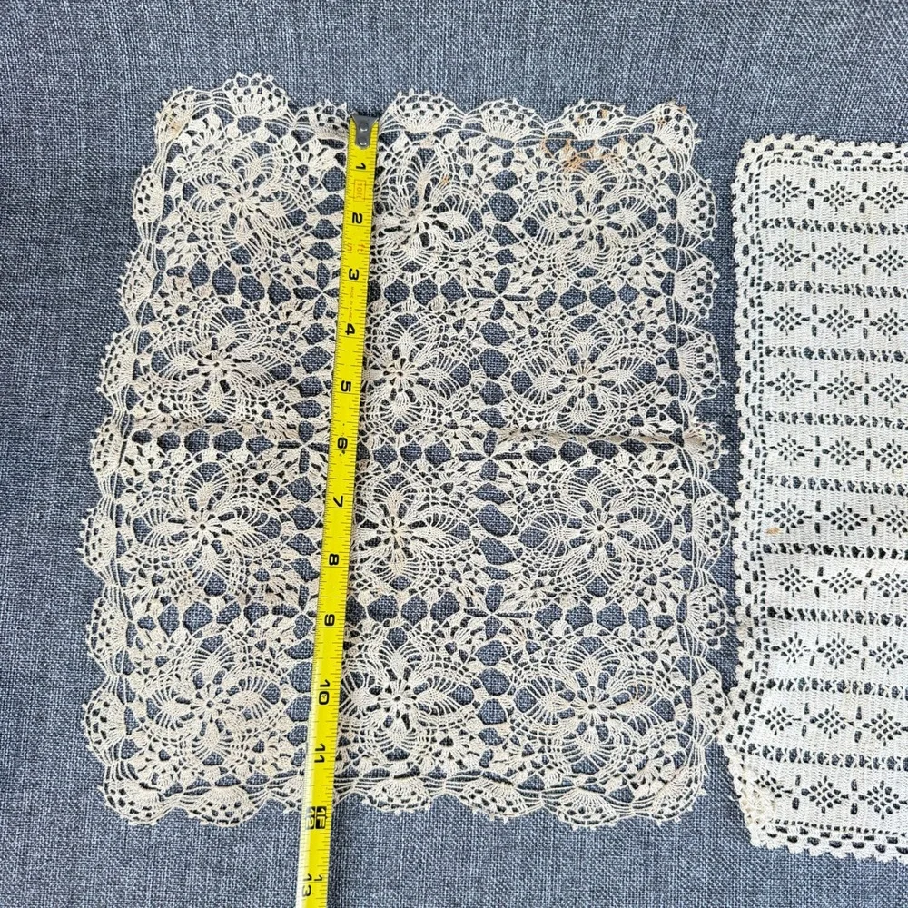 Vintage Handmade Crochet Lace Doily Set 7pc Cream Tan Floral Geometric